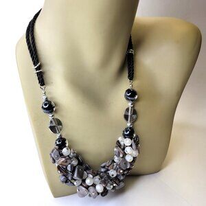 Grey and Black Bead Necklace Bib Necklace